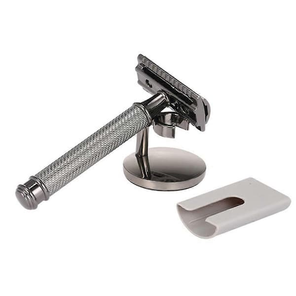 Grå Svart Justerbar Dobbelkant Klassisk Sikkerhetshøvel Mann Barberhøvel med Base Kutterhode Deksel Grey black