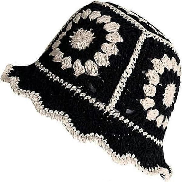 Stickad hatt, retro ihålig blomma handstickad basinhatt, yllehatt