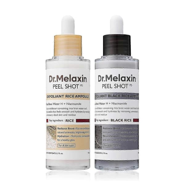 2PCS Dr.Melaxin PEEL SHOT GLOW EXFOLIANT RICE AMPOULE (VITT RIS/SVART RIS) 2025 1pc black rice