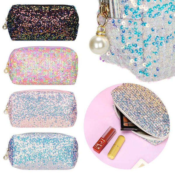 Glittrende Makeup Taske til Mode Høj Kapacitet Lynlås Håndtasker Multicolor