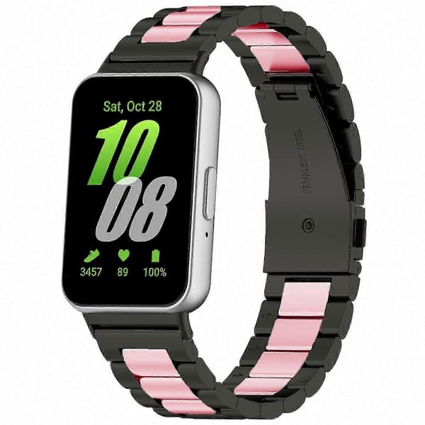 Galaxy Fit 3 Urrem i Rustfrit Stål Metal Erstatningsrem Black Pink