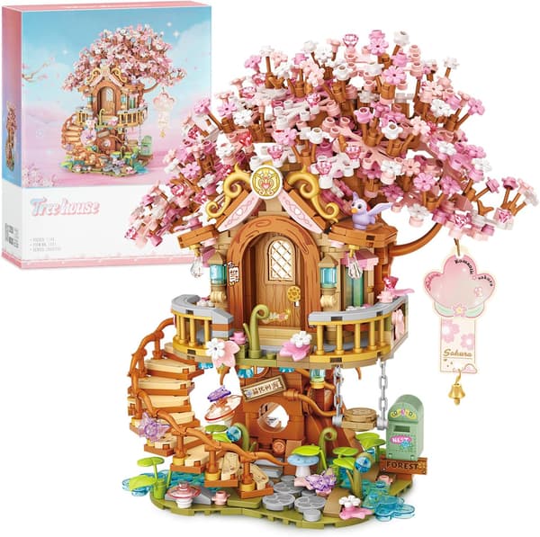 Mini trehytte med kirsebærblomst-tema