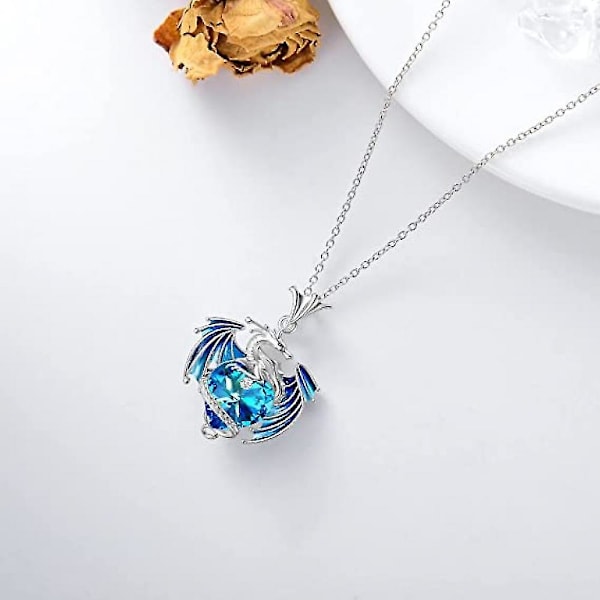 Halsband i sterlingsilver med drage och hjärtformad kristall - Smycken med födelsedagsten för kvinnor och flickor