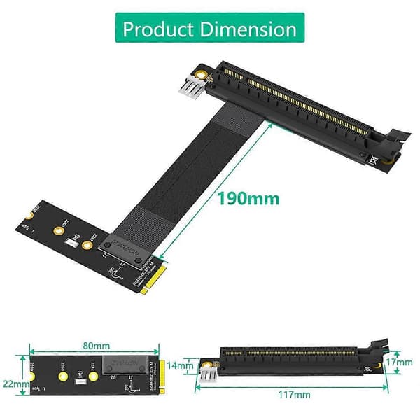 Riserkabel M.2 NVME til PCIE X16 Adapter Grafisk Forlængerkabel 90 Grader PCI Express 3.0 16X til M Key Riserkabel B Black