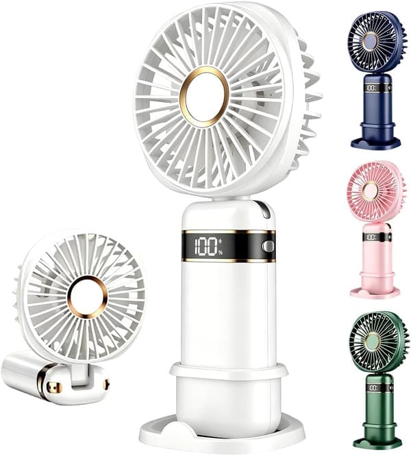 Bærbar ventilator, USB genopladelig miniventilator til dobbelt brug (hånd/bord) – Hvid
