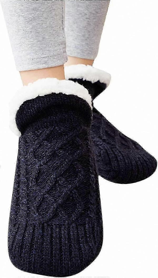 Mysiga Fleece-strumpor för dam med halkfri sula för vintervärme Black 35-39