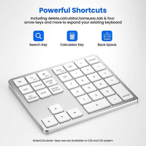 2.4G Bluetooth Nummertastatur Ultratynd Trådløs Numpad USB Genopladelig Numerisk Tastatur til iOS Android Windows White