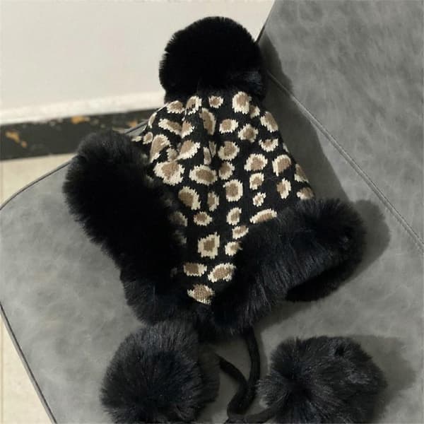 Handstickad Leopardmönstrad Mössa Varm Ullstickad Hatt Flätad Stickad Hatt Utomhustrend Casual Varm Hatt Höst Vinter Rosa Brown