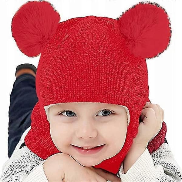 Baby Mössa Och Haklapp Stickad Mössa (röd)