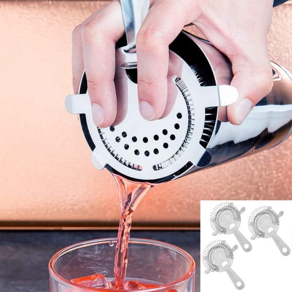 (Sæt med 3) 4-Prong Cocktail Bar Si, Rustfrit Stål Hawthorne