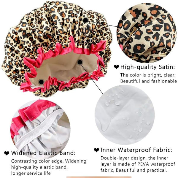 Hårhætte til at sove i, nattesovehætte brusebadshætte til kvinder piger, hårpleje sovehovedbeklædning elastisk hat hårhættehætter (leopard)