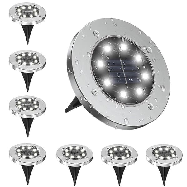 Solcelle jordlys, 8 LED IP65 vandtæt 6000K solcelle jordlys (hvid) White light 4 pack