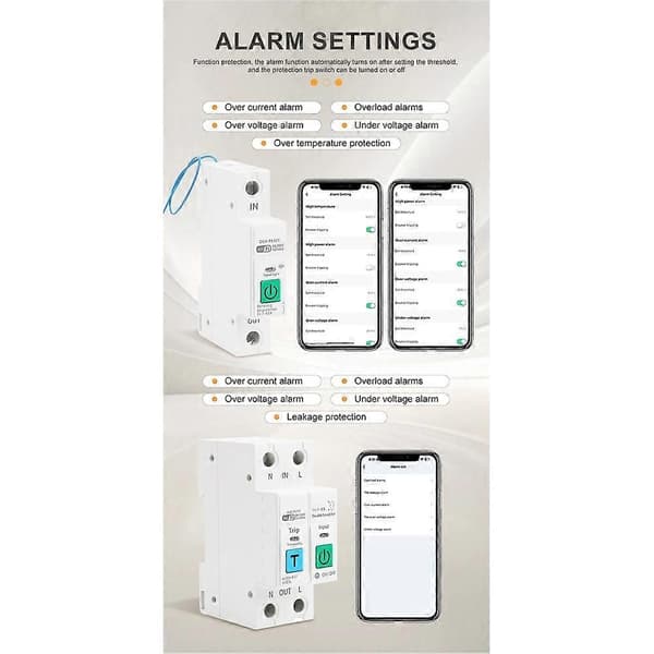 WIFI Smart Switch 63A 2P til energimåler afbryder spændingsstrøm lækage temperatur beskyttelse afbryd L+N White