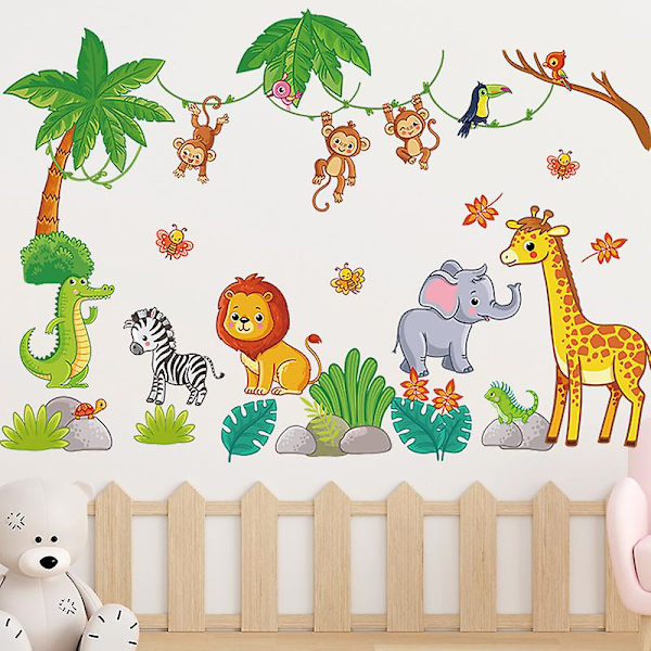 1 set Jungle Animal Väggdekal Tecknad Djur Väggdekor Väggdekor för barn Baby Nursery Lekrum Sovrum Dagis Rum Väggdekor