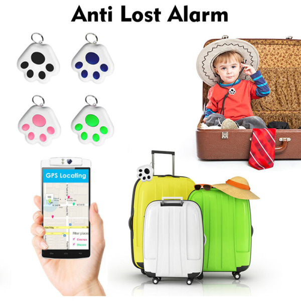 Smart GPS Tracker Dog Paw BT Locator Anti-Lost Alarm Sensor Selfie Shutter äänentallennus Key Wallet -autoon, malli: Tummansininen