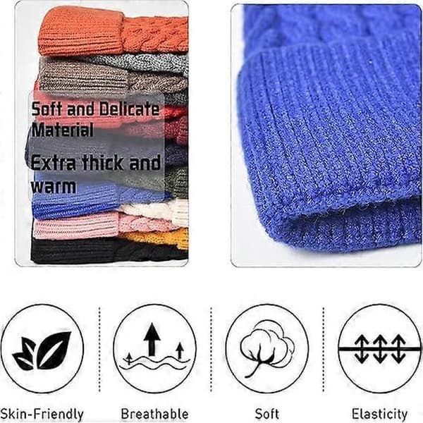 Vinterstickad Förtjockad Varm Stickad Mössa Liten Ullmössa med Ansikte Casual Pullover Mössa med Öronmuffar (svart)