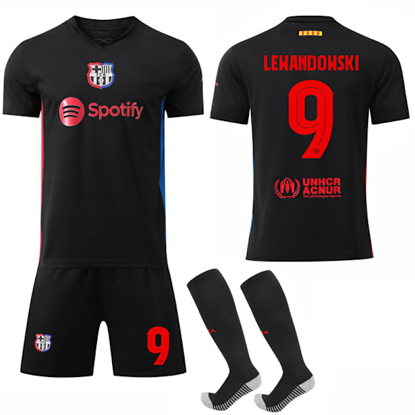 2024-2025 Barcelona Vieraspelipaidat Jalkapallovarusteet Lapset Sukkien Kanssa No.9 Lewandowski No.9 Lewandowski M