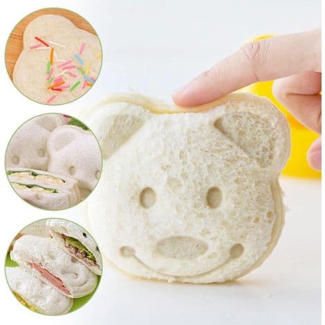Sæt med 2 søde bjørne-sandwichudstikkere til børn. Bærbar brødform, ideel til morgenmad
