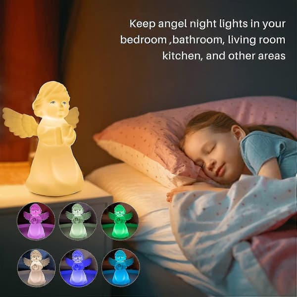 Englelampe 7 farver Børnenatlampe til børneværelse Squishy silikone englenatlampe Værelsesindretning