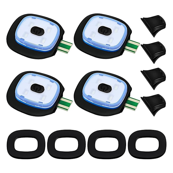 USB-uppladdningsbar lampa för LED-stickad mössa, 4 stycken, starkt medium och svagt ljusläge LED-hatt black
