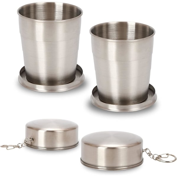 2 st rostfria hopfällbara muggar för utomhusbruk, hopfällbar mugg i rostfritt stål, lätt 250 ml, hopfällbar mugg i metall