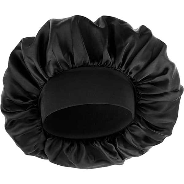 Silke Bonnet til Mænd, Satin Bonnet Enkelt Lag Elastisk Bånd Silke Søvn Cap Sort Blød Justerbar Hår Cap Hår Wrap Store Bonnets til Kvinder Sover