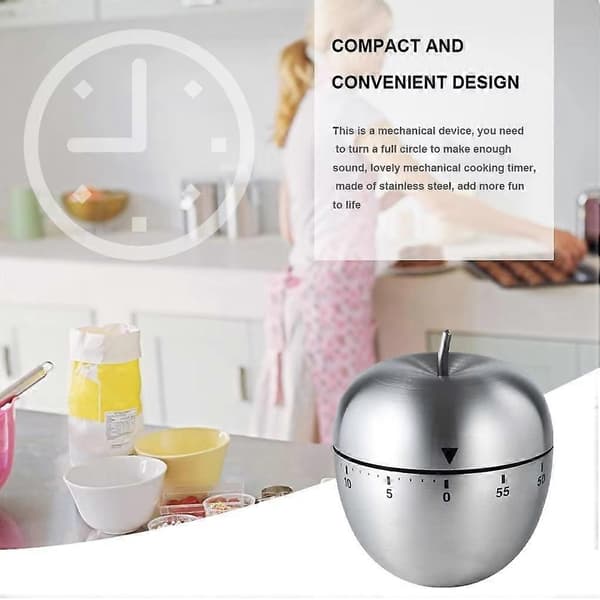 Kreativ mekanisk kjøkkentimer i rustfritt stål, eggformet timer, 60 minutter, tidsmåler for studenter, baking og matlaging Apple-shaped