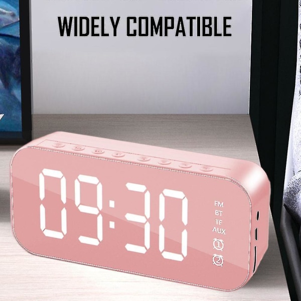 Väckarklocka för sovrum/kontor, digital klocka med Bluetooth högtalare, väckarklocka för tunga sovplatser pink