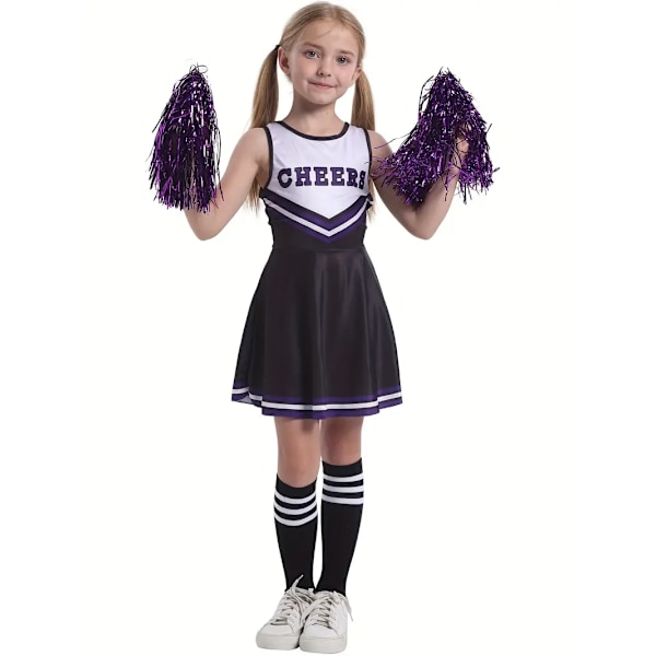 Plus Size Cheerleading Uniformer til Kvinder Voksen Cheerleading Kostumer med Pom Poms Velegnet til Kostumefester Sportskampe black 150CM