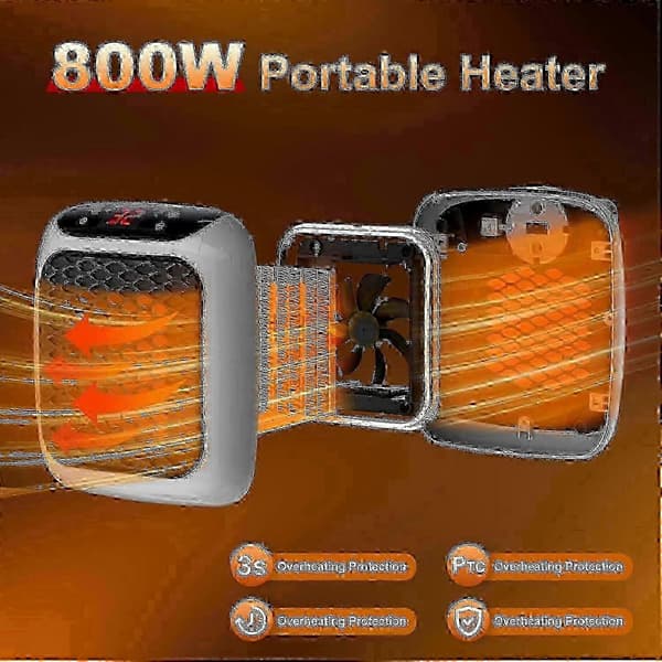 800W keramisk romvarmer med fjernkontroll 12H timer 5 5