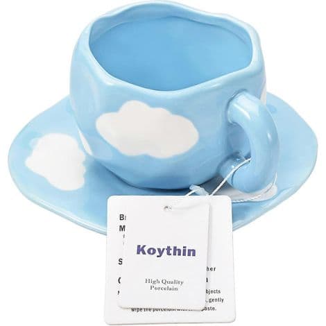 Keramisk kaffekop og underkop sæt, smukt sky-design, 10 oz/300 ml kapacitet