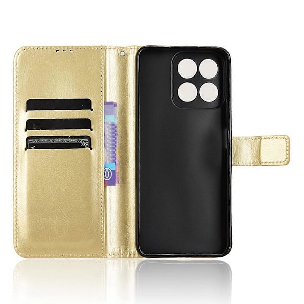 För Honor 200 Smart 5G/ Play 60 Plus 5G Stativfodral Läderplånbok Mobilskal Crazy Horse-Textur (FMY) Gold