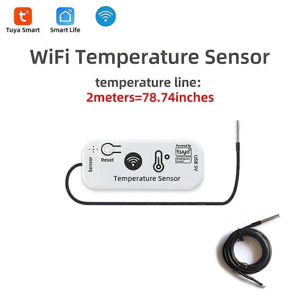 TUYA WIFI Temperatursensor APP Fjernmonitor Tuya Vanntett Temperatursensor 2.4G WiFi Smarthus 2M Blanc