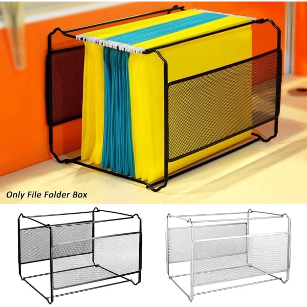 Hengemappeholderboks, Mesh Hengemappe Organizer Box Crate Folder Holder, Metallfyllingsholderstativ for henging, FC Størrelse Kontorboks