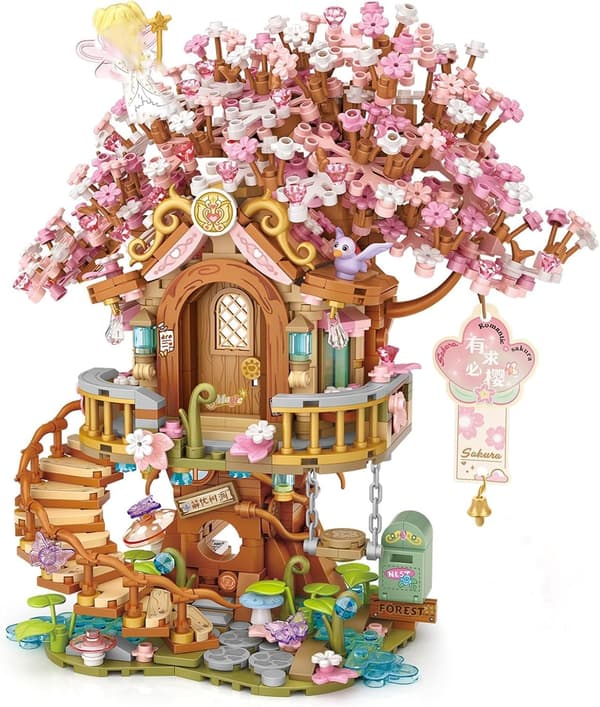 Mini træhytte med kirsebærblomst-tema