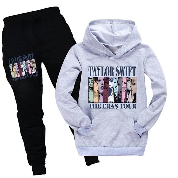 Taylor Swift The Eras Tour Print Tracksuit Set Børnetrøje Hoodie Sweatshirt Hættetrøjer Jogger Bukser Sweatsuit Outfits Dragt Til Swiftie Gaver Grey 15-16 Years