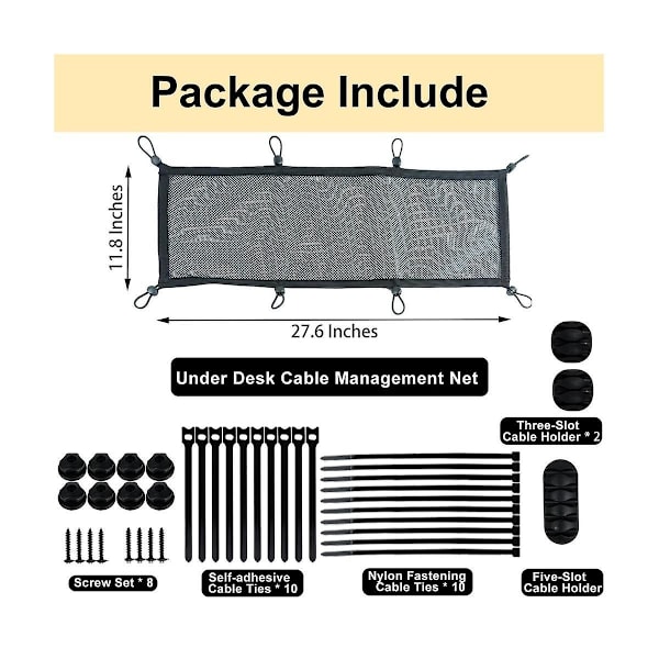 Kabelhanteringsnät Under Skrivbord, Extra Kabelnät, Flexibelt Sekretessnät för Kabelhantering, Under Black
