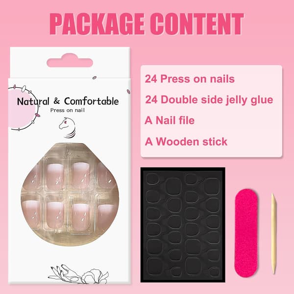 24-delt fransk manicure sæt, til korte og firkantede negle