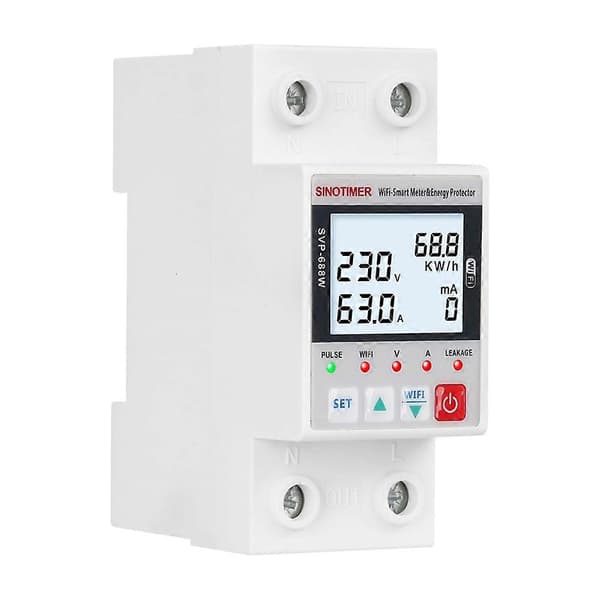SINOTIMER TUYA 63A AC 220V WiFi Smart Jordfelsbrytare Över-/Underspänningsskydd Relä Energimätare kWh Switch Timer