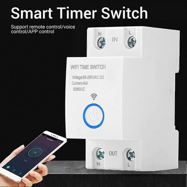 Smart Timer WiFi Timer Switch 2P 40A Programmerbar Tuya APP Kontrol Stemmestyring Smart Tid til Hjemmet Blanc