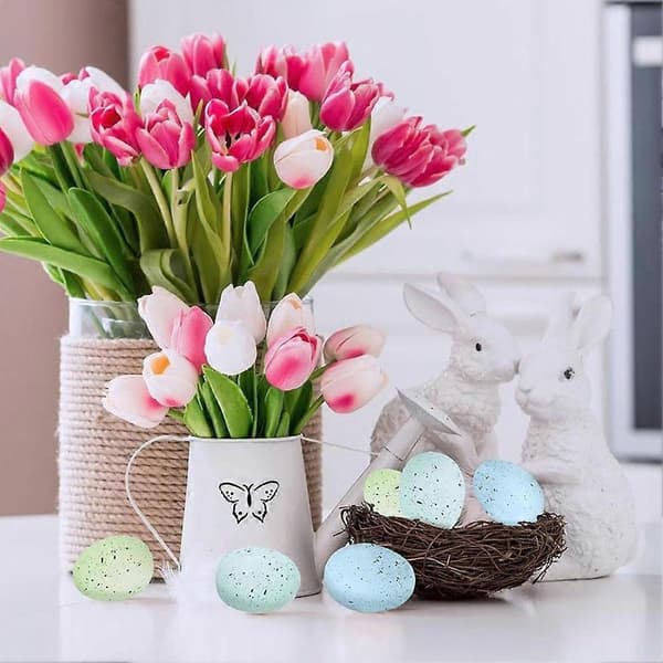 Påske flekkete egg Plast flekkete egg bolle og kunstige kyllingegg vase M2F5 white 1set