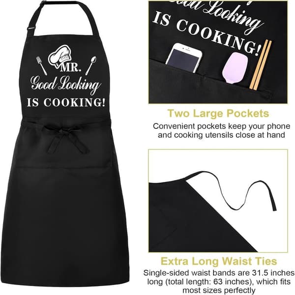 Funny Aprons for Men, MR Good Looking is Cooking, Professional Kitchen Apron Chef Man Bib Aprons with Double Pockets Adjustable