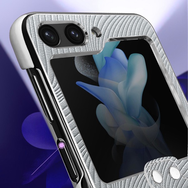 Til Samsung Galaxy Z Flip 5 etui med ringholder Stødsikkert Pu læder beskyttelsescover Galaxy Z Flip 5 pc bumper telefon cover Silber
