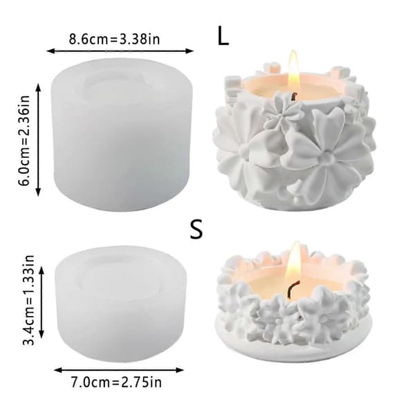 3D Blomsterpregede Silikon Lysestakeformer for Epoxyharpiks, Lysestake, Telysholder, Gipsdekorasjon L