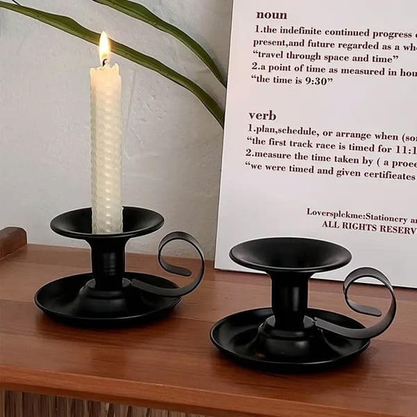 2 Pcs European Iron Candle Holders for Romantic Dinner Decorative Lighting Black