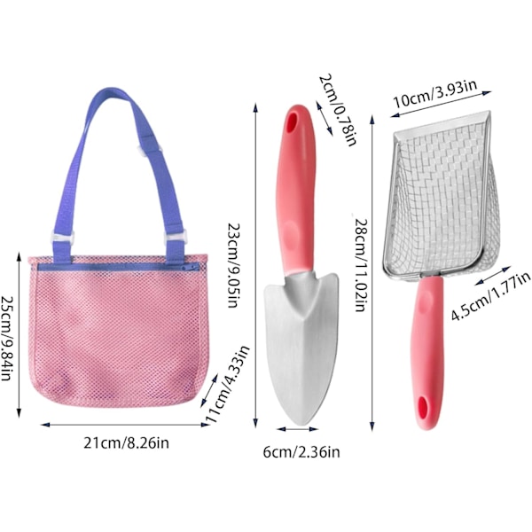 Sand Mesh Shovels - Shark Tooth Sifter Set | Komplett strandlegesæt, inklusive sandskovl, sandsigter og skalindsamlingspose