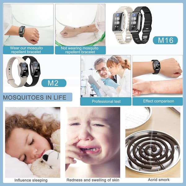 Justerbart ultralyds silikone myggemiddel armbånd, giftfrit og naturligt, M2 sort