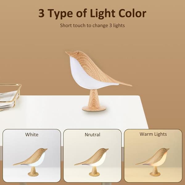 Small Night Light Cute Bird LED Table Lamp with Touch Dimmer Creative Bedside Lamp 3 Brightness Levels Desk Lamp wi- Perfet Brown
