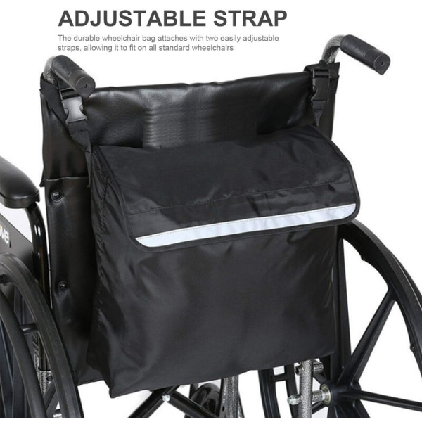 Sort udendørs kørestolsarmlænstaske med stor kapacitet, opbevaringstaske til elektrisk kørestolsryglæn