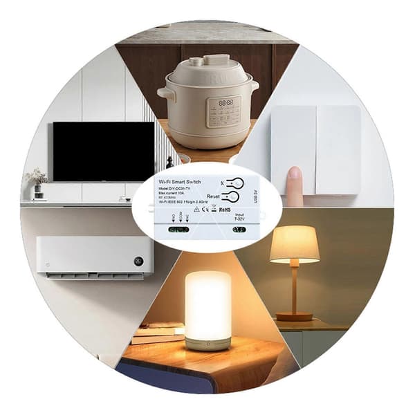 2X Tuya WiFi Smart Switch Timer 1CH 7-32V USB 5V 2.4G WiFi Smartlife Home Automation Modul til Alexa Google Home IFTT White